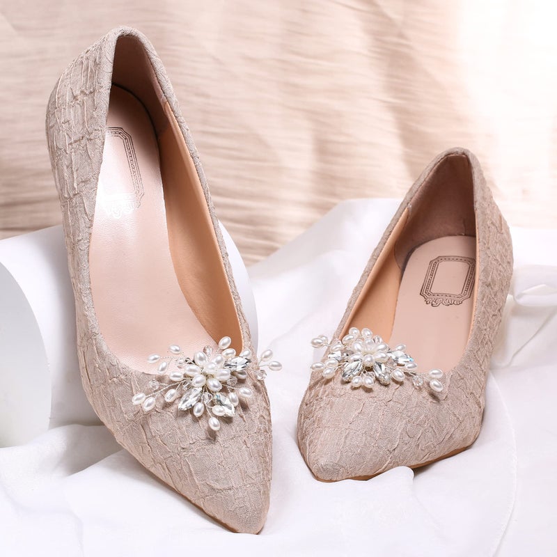 Flyonce Crystal Simulated Pearl Shoe Clips DIY Floral Shoe Buckle Shoe Decoration for Wedding Party 2 Pcs - Image 3